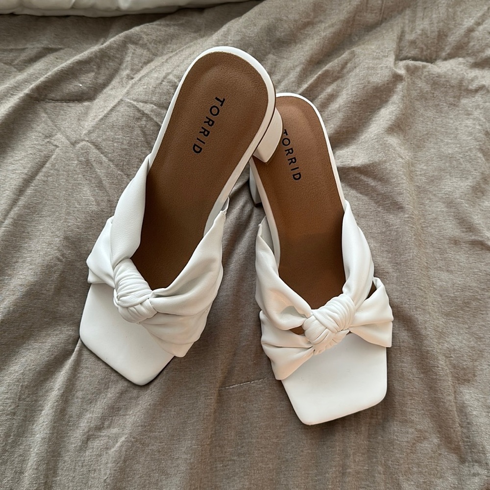 White slip on heels